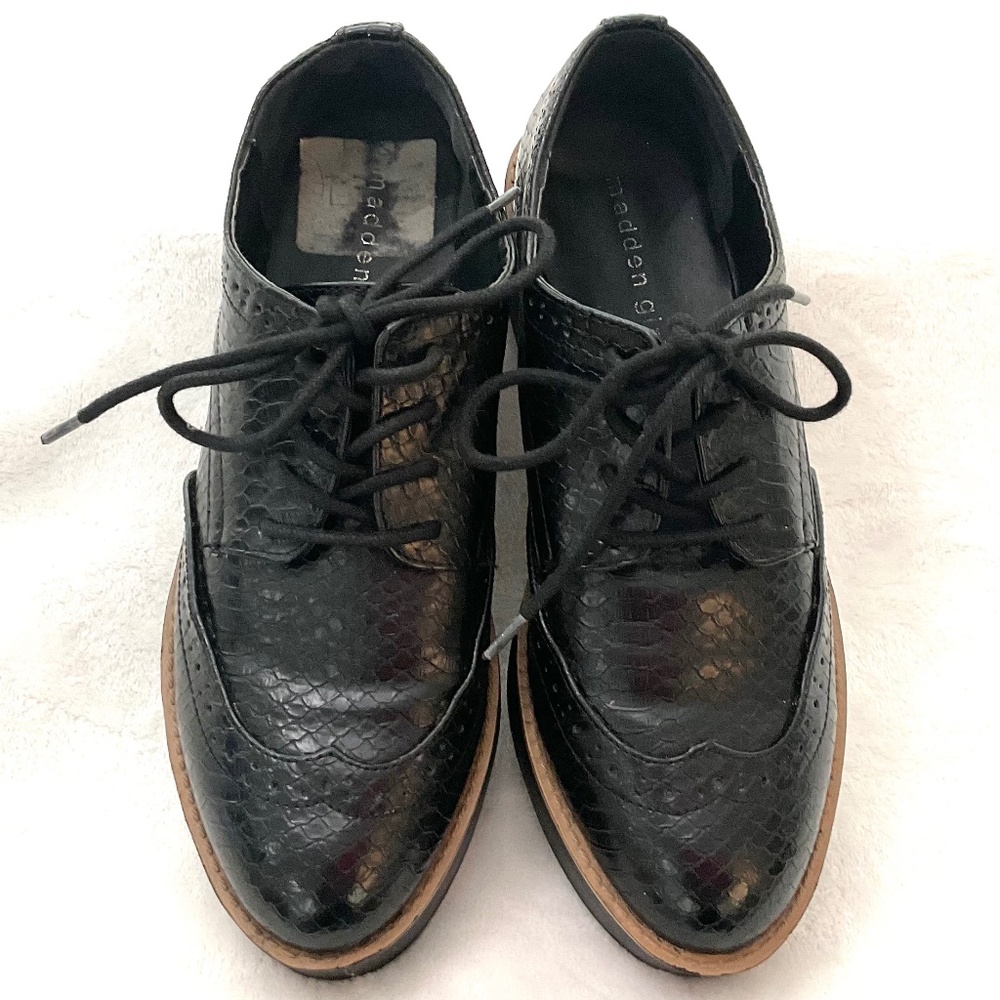 Black Madden Girl G-Class Almond Toe Snake Skin Lace Up Platform Oxfords Sz 6.5M - Picture 4 of 16